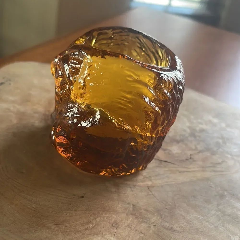 Vintage (?) Amber Glass Owl Tea Light Holder - Picture 5 of 8
